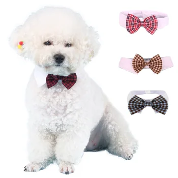 

pawstrip Plaid Dog Bow Tie Adjustable Dog Tie Wedding Party Small Dog Collar Pet Grooming Accessories Cute Puppy Cat Collar