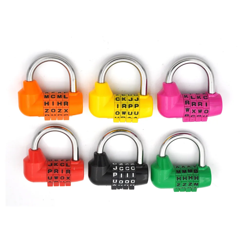 

4 Dial Digit Letter Combination Travel Security Code Lock Diary Password Padlock Pink , Black , Yellow, ,Red,Orange,Green