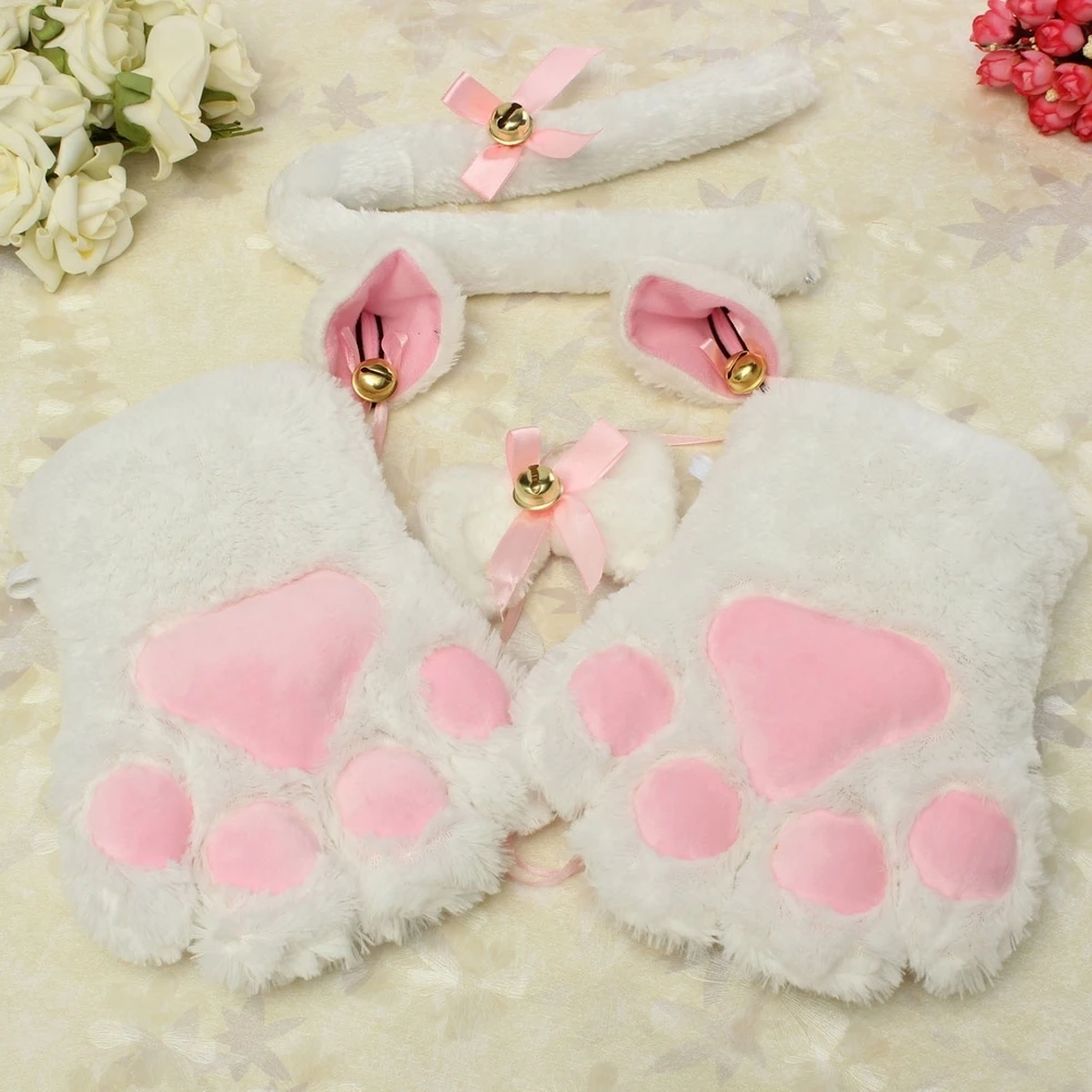 Cat Fox Ears Schwanz Pfoten Kragen Cosplay Anime Neko Kostüm Plüsch