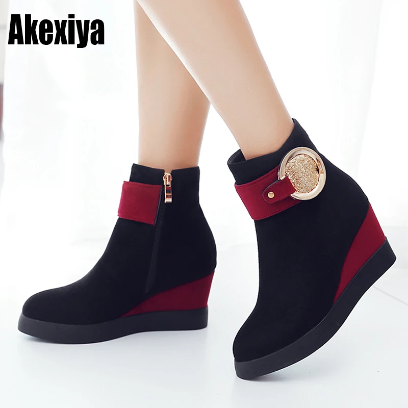 

2019 the new autumn winter new arrive women boots red blue ankle boots zipper buckle height increasing ladies boots y729