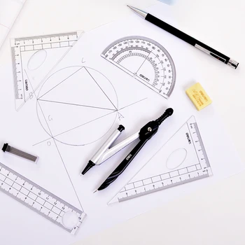 

Deli Math Set drafting set Compass Circle Drawing Template Protractor Math Art Maths Squares Mathematic Geometry Compass