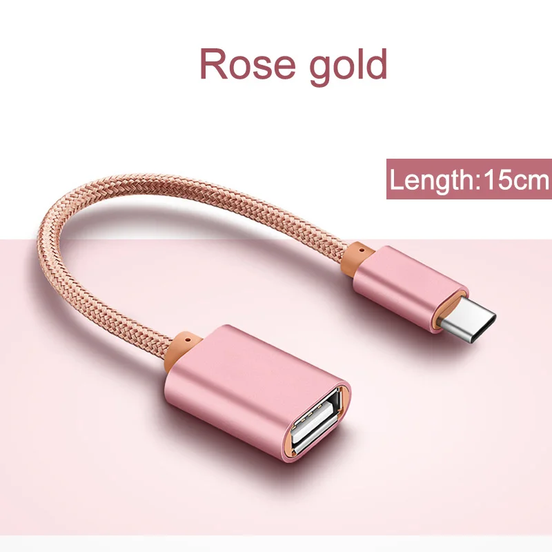 Кабель для передачи данных с разъемом type-C и USB 2,0 OTG для samsung S10+ S10e Oneplus 7 USB C OTG адаптер для huawei Honor 10 20 P20 P30 Pro - Цвет: Rose gold