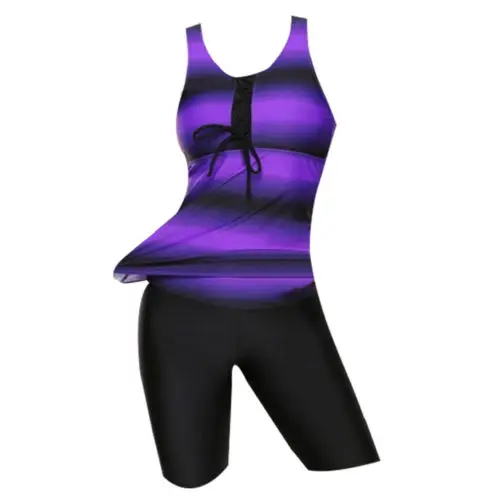 Женские купальники размера плюс из двух частей, бикини, танкини, топы и шорты, купальные костюмы, новое летнее пляжное платье, M-4XL - Цвет: Фиолетовый
