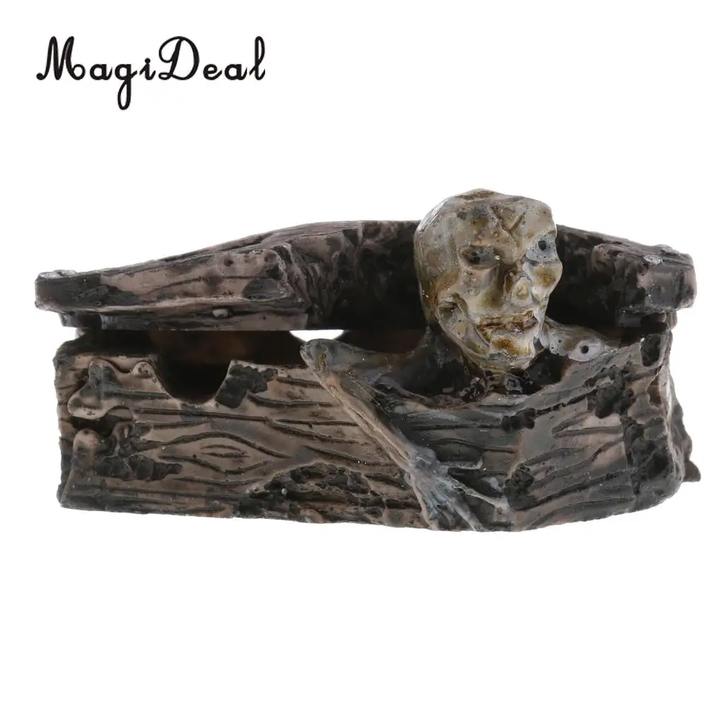 MagiDeal Resin Zombie Miniature Coffin Mummy Figurine Model Craft Sandplay Sand Table Props Garden House Yard Layout Acc