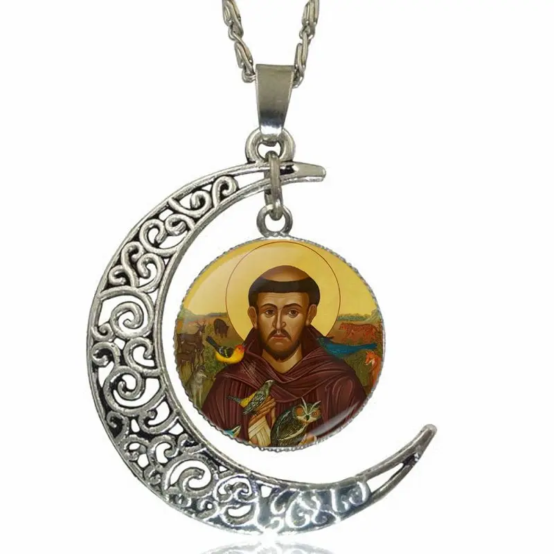 St Francis религиозная вера для женщин ручная работа модное стекло кабошон луна