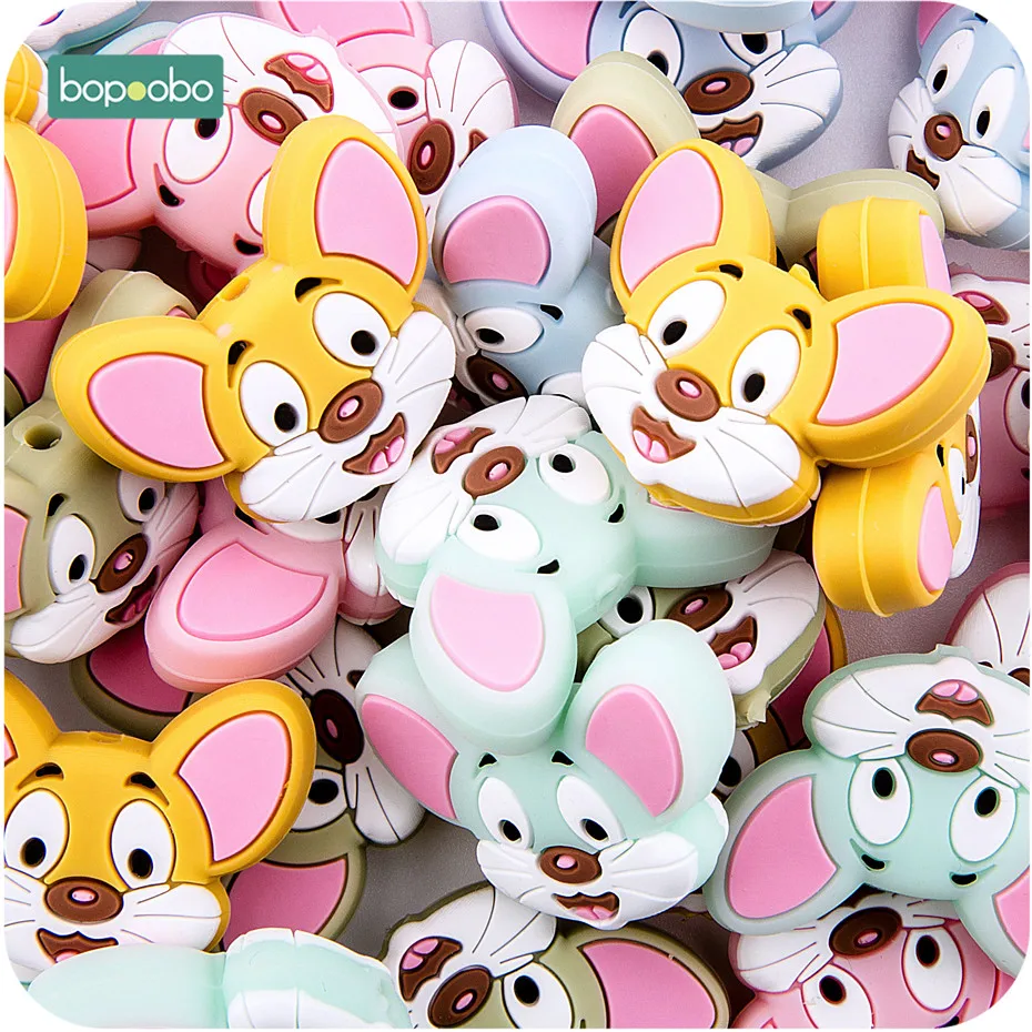 

Bopoobo 5pc Silicone Teething Beads Bpa Free Food Grade Diy Newborn Pacifier Chain Cartoon Mini Mouse Head Baby Silicone Teether