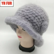 Новая мода натуральная норковая меховая шапка Зимняя Теплая эластичная натуральная норковая меховая женская Стильная шапка вязаная настоящая норковая шапка