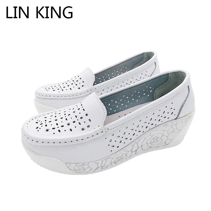 

LIN KING Low Top Women Swing Shoes Comfortable Nurse Shoes Breathable Slip On Summer Autumn Single Shoes Slim Platform Shoes