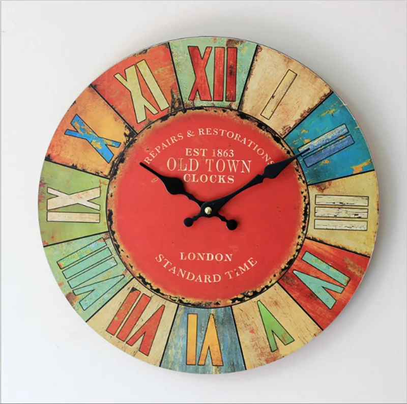 

35cm Roman Style Coloured drawing Digital wall Clock Vintage Circular Large decorative wall Clocks