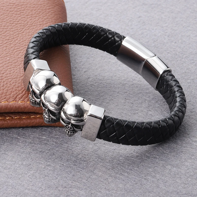 Мужской плетеный кожаный браслет Singreal из нержавеющей стали S925 с магнитной