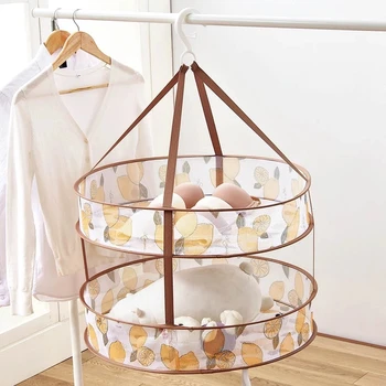 

Hanging Storage Basket For Clothes Drying Foldable Home Organizer Hang Up Laundry Basket Anti-clothes Deformation Clothes Net