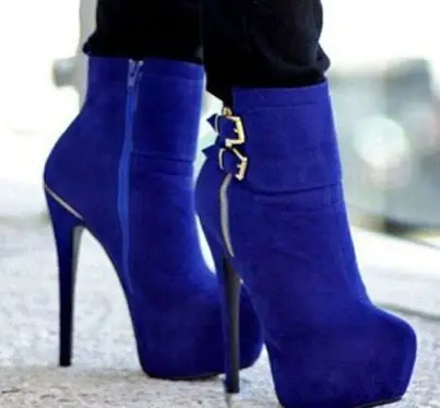 

2015 Women Plus Size Boots Fashion Cheap Buckle Zipper High Thin Heels Pointed Toe New Arrive Elegant Summer Style Sexy Blue