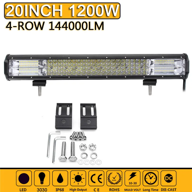 

20 Inch 1200W LED Work Light Bar Spot Flood Combo Driving Lamp Waterproof LED Work Light For SUV ATV Offroad Car Truck Boat