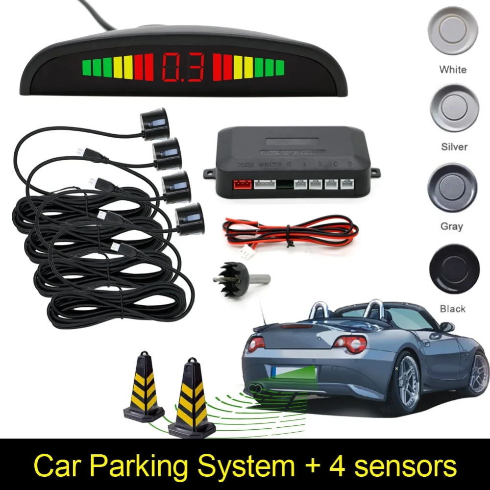 DALLUX LED Display Parking Sensor,Car Reverse Backup Radar System Led Display Buzzer Alert 4 Black Color Parking Sensors For Universal Auto Vehicle