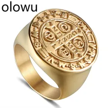 Olowu, простое, полированное, широкое, круглое, большое кольцо, золото, нержавеющая сталь, крест, кольцо для мужчин, ювелирное изделие, подарок, винтаж