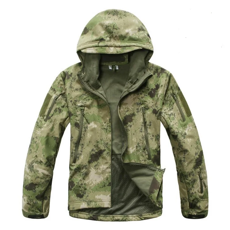 Мужская тактическая мягкая куртка из кожи акулы, камуфляжная Водонепроницаемая ветровка, зимнее теплое пальто, военная армейская одежда с капюшоном - Цвет: FG