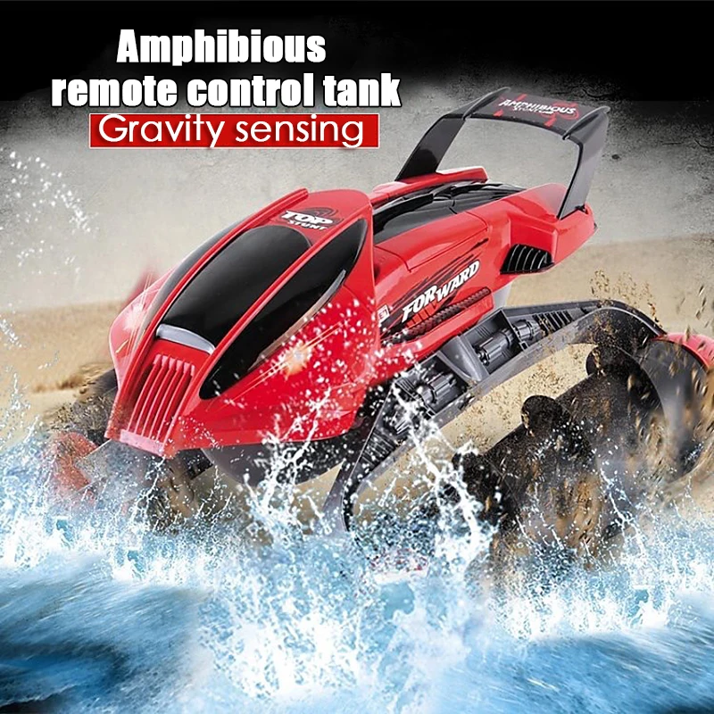 

Amphibious Stunt RC Tank Car Multi-Function RC Boat Tank Car On Water Grass Sand Children Remote control educational Toy
