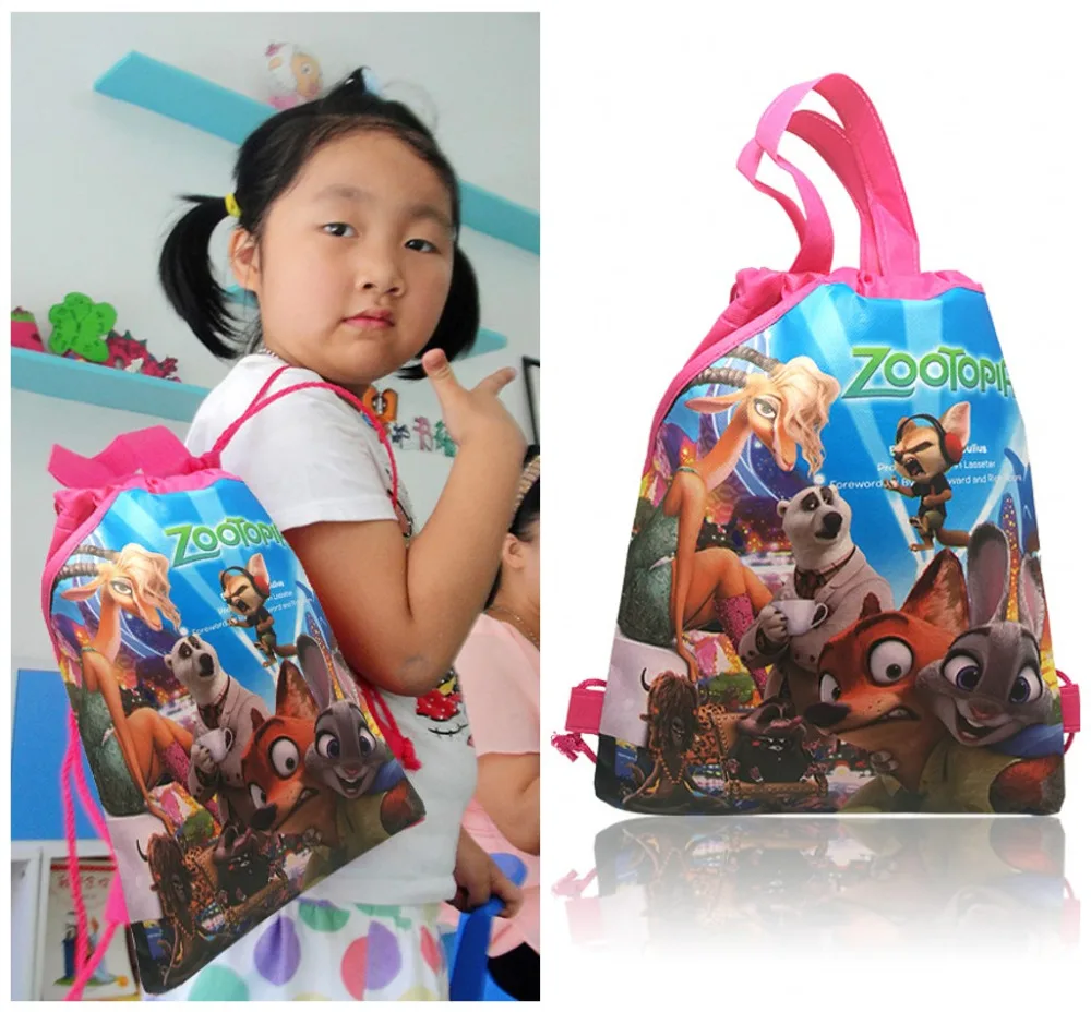 

1PC Zootopia Children Drawstring Backpacks Shopping/Travel Bags 34*27CM Non Woven Fabrics Kids Xmas Party Gift Home Storage