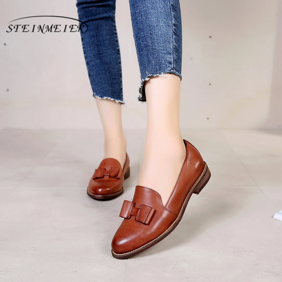 online 100% Genuína pele de carneiro de couro brogues yinzo apartamentos senhora sapatos feitos à mão do vintage tênis azul amarelo marrom sapatos oxford para as mulheres