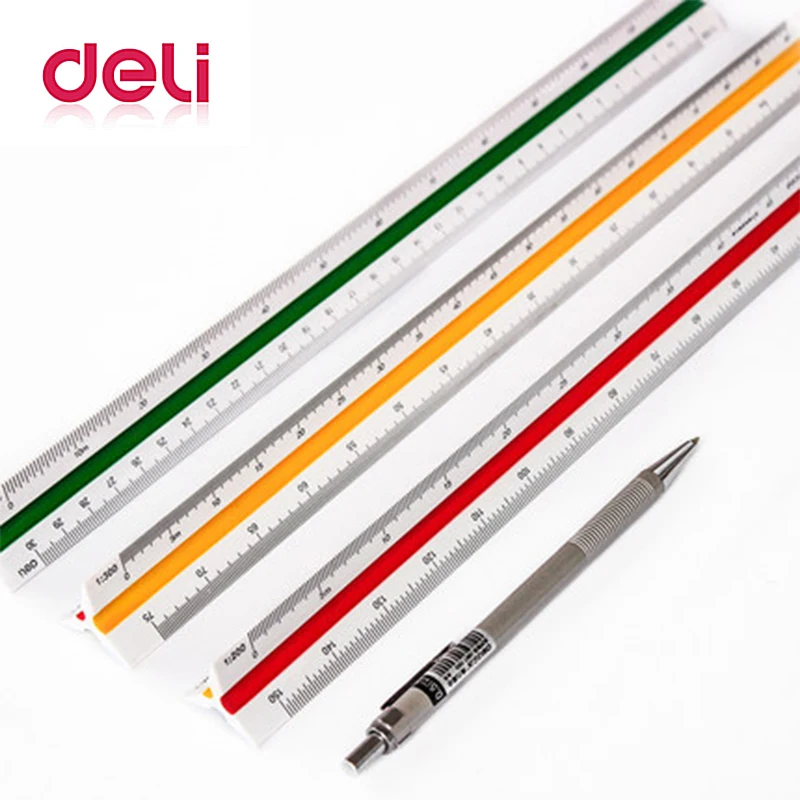 

Deli triangular scale ruler professional graphics three edges in the scale interior design 3 sides 3 colors 30cm scale ruler