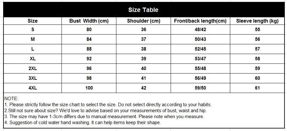 size table