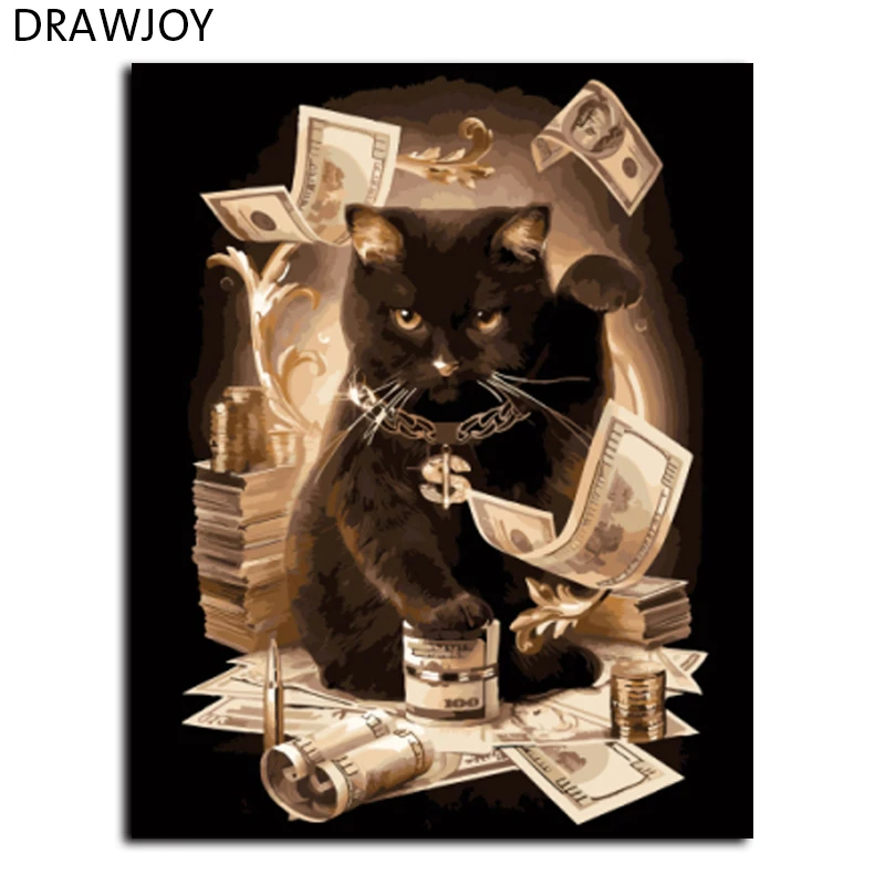 DRAWJOY Кошка Домашняя живопись по номерам кошек в рамке DIY Холст Картина маслом Безрамная домашний декор для гостиной GX8911