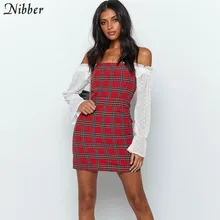 Nibber Retro kırmızı ekose baskı bodycon mini elbiseler kadın 2019 yaz vahşi rahat parti elbise moda temel bayanlar kısa elbise