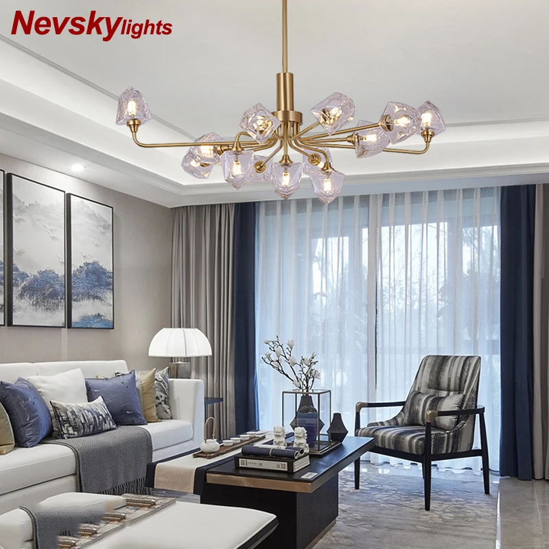 

Minimalism led chandelier for dining lamparas de techo colgante modern crystal lustre Copper led Light Fixtures for Living room