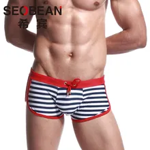 Бренд SEOBEAN мужские трусы в полоску быстросохнущие плавки одежда для плавания трусы бикини Горячие весенние купальники пляжные шорты