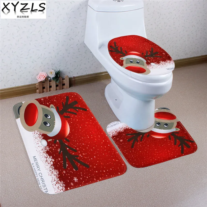 

XYZLS 3 Pcs Brand Cartoon Christmas Anti Slip Toilet Carpet Bathroom Mat Toilet Mats for Three Sets of Bath Mat Home Decor