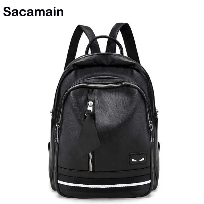 

Sacamain Brand Travel Backpack Leather Shoulder Daypack Women Genuine Leather Black Backpack Famale Natural Cowhide Bagpack