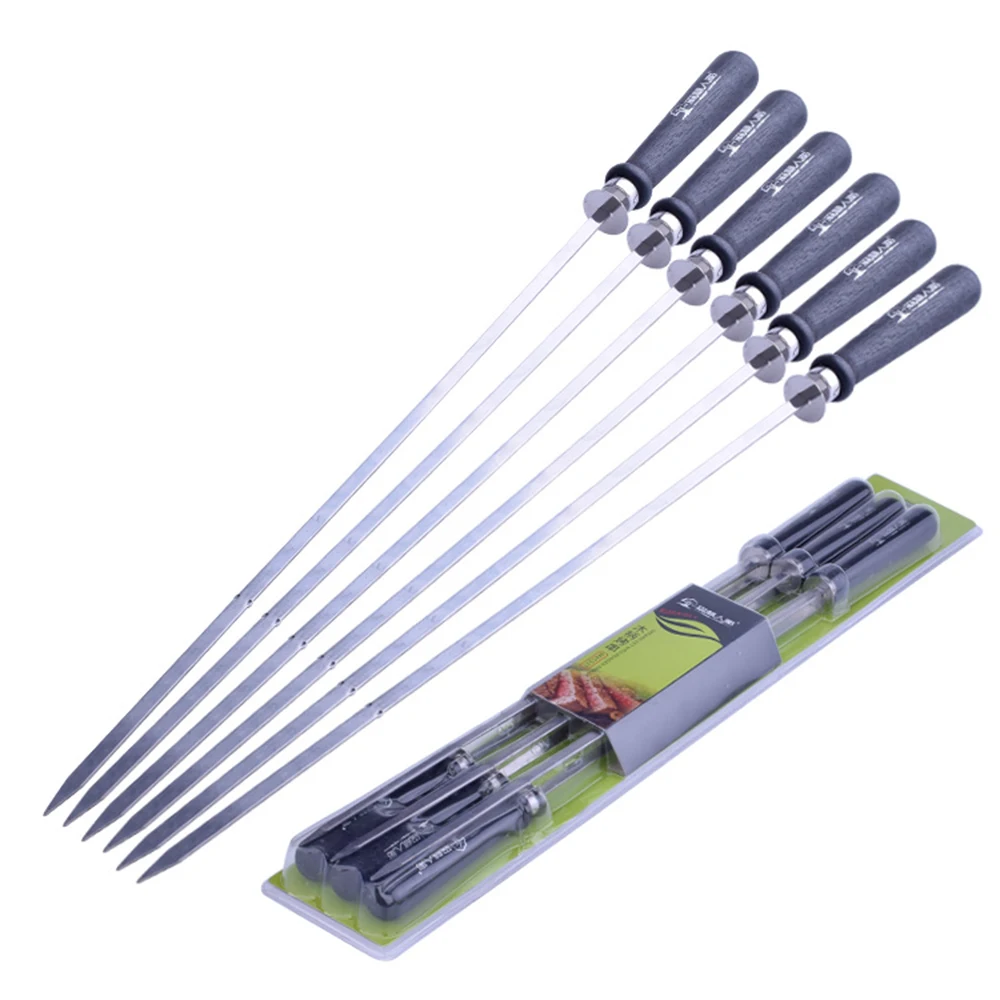 

6pcs Stainless Steel BBQ Skewers Barbecue Skewer Grilling Kabob Reusable Skewers BBQ Shish Kabob Tools for Hot Dog Meats Fish