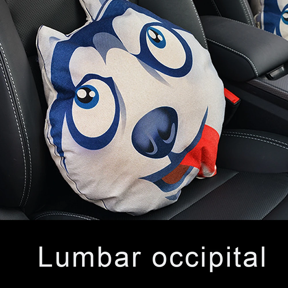Car Headrest Pillow Head Neck Rest Headrest Pillow Seat Back Lovely Dog Animal Huskies Gift