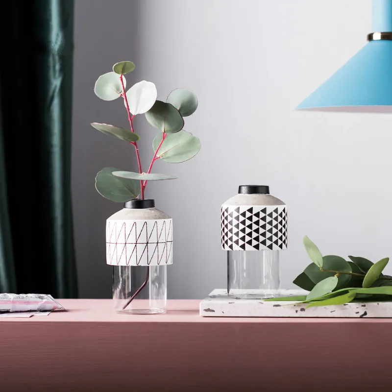 

Creative Vase Nordic Simple Split Cement Glass Vase Transparent Home Decoration Geometric Vase Desktop Ornaments