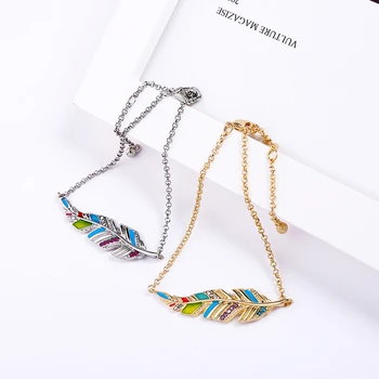

KISS ME Colorful Enamel Exquisite Crystal Feather Bracelets For Women Party Gifts Two-tone Alloy Chain 2019 Fashion Accessories