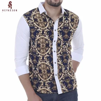 

HEYKESON Men Shirt Brand 2018 Male Long Sleeve Shirts Casual Mens Great Body Pattern Printing Slim Fit Dress Shirts Mens XXL