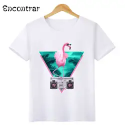 Детская футболка с рисунком фламинго, повседневные топы с короткими рукавами для мальчиков и девочек, детская забавная белая футболка, HKP3065