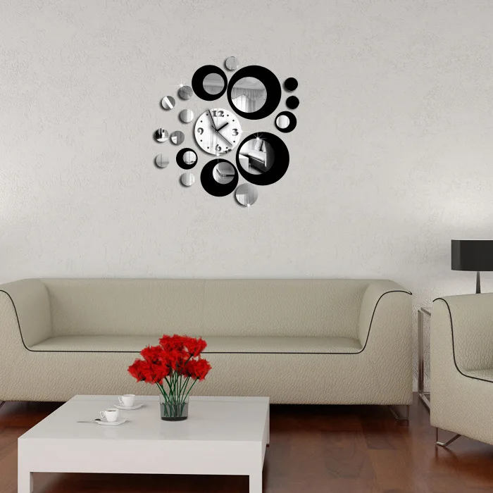 3D DIY Wall Clock Home Modern Decoration Crystal Mirror Art Sticker_Coffee 