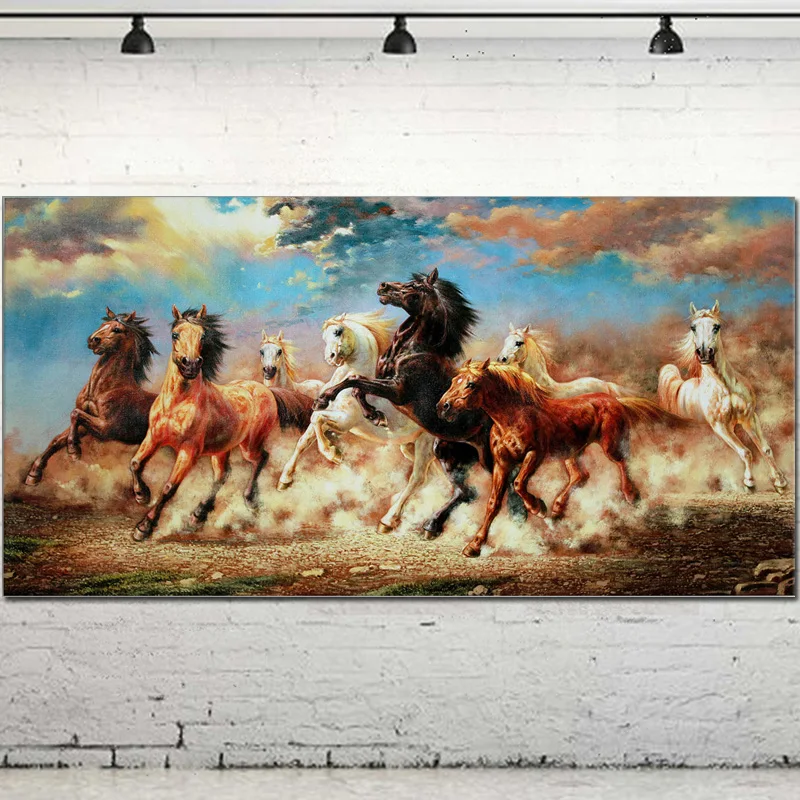 Large Size animal painting Eight galloping horses oil painting Hand Painted Horse Wall Picture