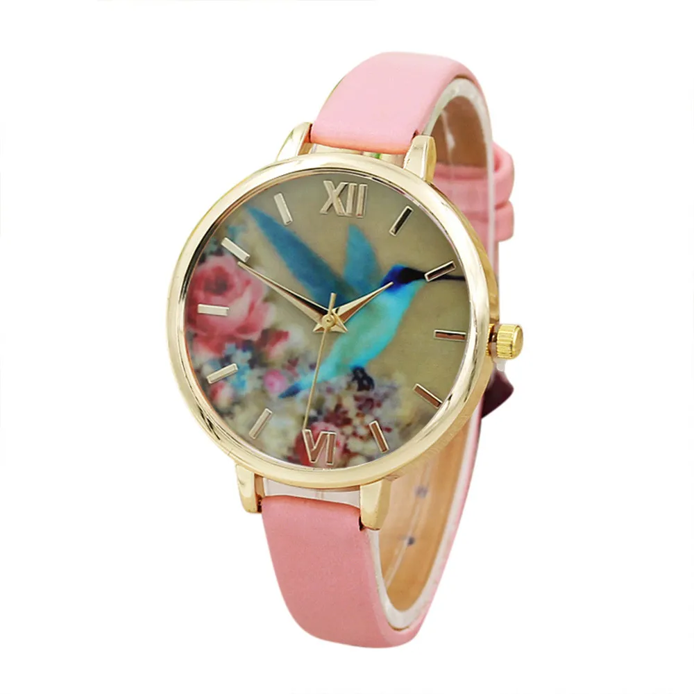 Синий Hummingbird женский тренд девушка студентов кожаный ремешок для часов Аналоговые кварцевые наручные часы kol saati bayan zegarki* L - Цвет: Розовый