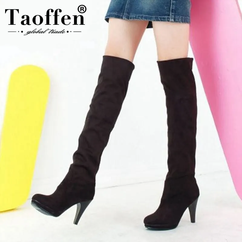 

TAOFFEN Sexy Women Over Knee Boots Platform Warm Fur Shoes Women Over Knee Stretch Boots Winter Fashion Footwear Size 30-43
