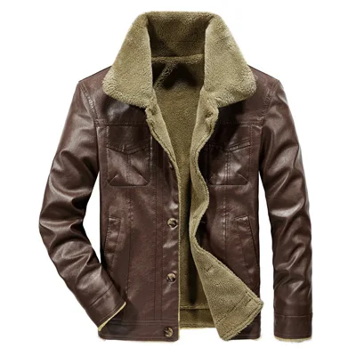 DIMUSI, зимняя мужская кожаная куртка, повседневная мужская Толстая Флисовая теплая кожаная куртка, мужские мотоциклетные кожаные куртки с меховым воротником, 6XL - Цвет: Dark Coffee