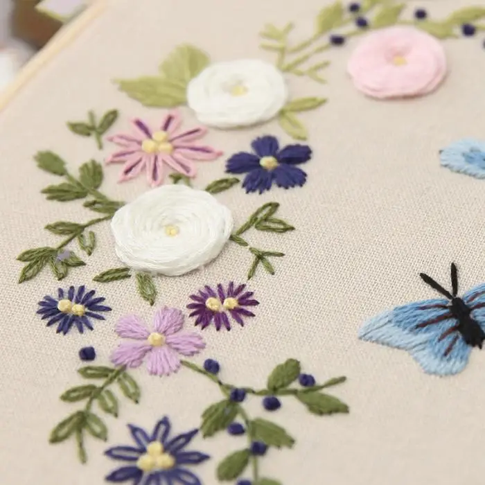 DIY Стартовый Набор для вышивания, предварительно напечатанная рукоделие, цветочный узор, цветные нитки с обручем для вышивания XHC88