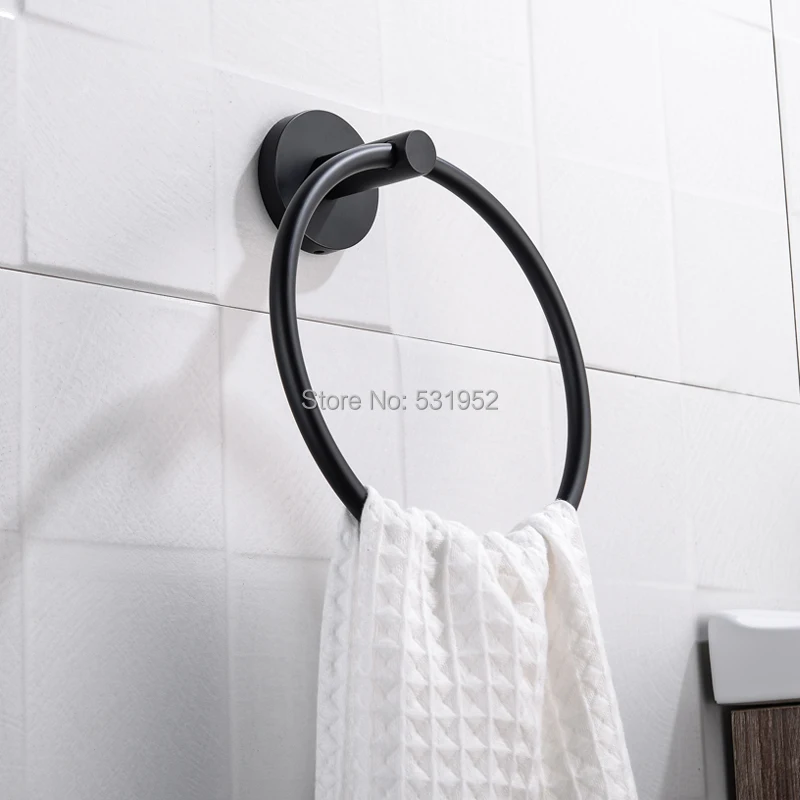 Günstige Kostenloser Versand Schwarz Handtuch Halter Handtuch Ring Runde Wand Montiert Handtuch Rack Handtuch Regal Edelstahl Bad Zubehör