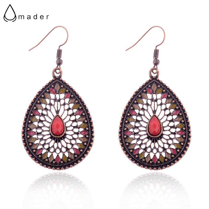 

Amader Bronze Vintage Ethnic Jewelry Drop Earrings Women Red Beads Indian Earrings Hollow Out Jhumka Jhumki Earrings HQE746