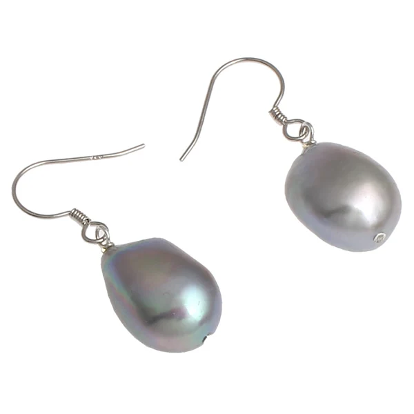 Grade Aa Freshwater Pearl Earrings Jewelry Sterling Silver Earring Grade Aa Freshwater Pearl Earrings Jewelry Sterling Silver Earring Grey Baroque Drop Dangles Women