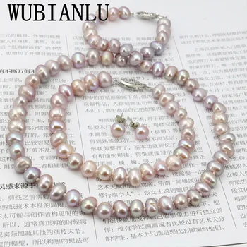 WUBIANLU Purpel Pearl Necklace Sets Fish Clasp 7-8mm Necklace 18 Inch Bracelet 7.5 Inch Earring Women Jewelry Making Design