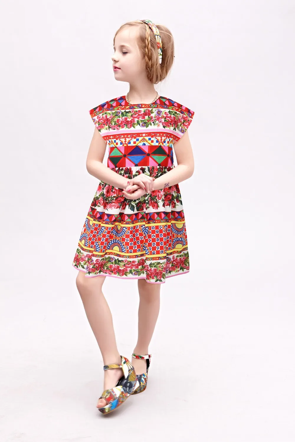 W. L. MONSOON/платье принцессы с поясом для девочек; коллекция года; Брендовое детское летнее платье Vestidos с цветочным рисунком; Детские платья для девочек; одежда