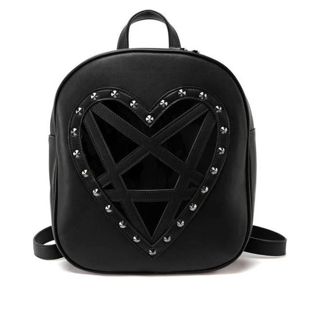 Gothic Backpack Dark Black PU Leather Bag Steampunk Backpack Gothic Bag