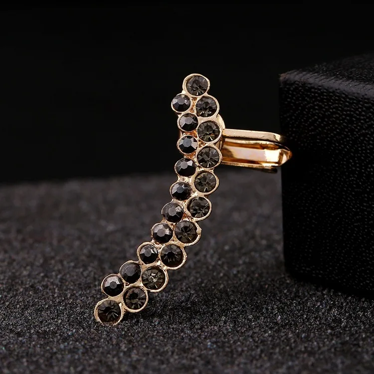 

crystal earrings Classic Black Double Row Rhinestones Jewelry Punk Women Left Ear Cuff Curved Full Zircon Clip Earring